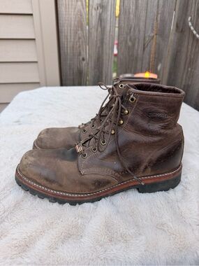 Chippewa Brown Leather Lace-Up Work Boots Size 11